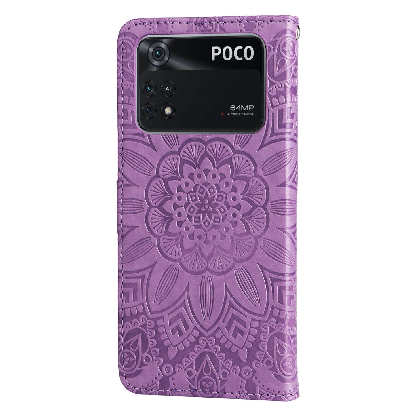 Xiaomi Poco M4 Pro 4G Sunflower Embossed Leather Wallet Phone Case with Kickstand and Card Holder