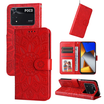 Xiaomi Poco M4 Pro 4G Sunflower Embossed Leather Wallet Phone Case with Kickstand and Card Holder