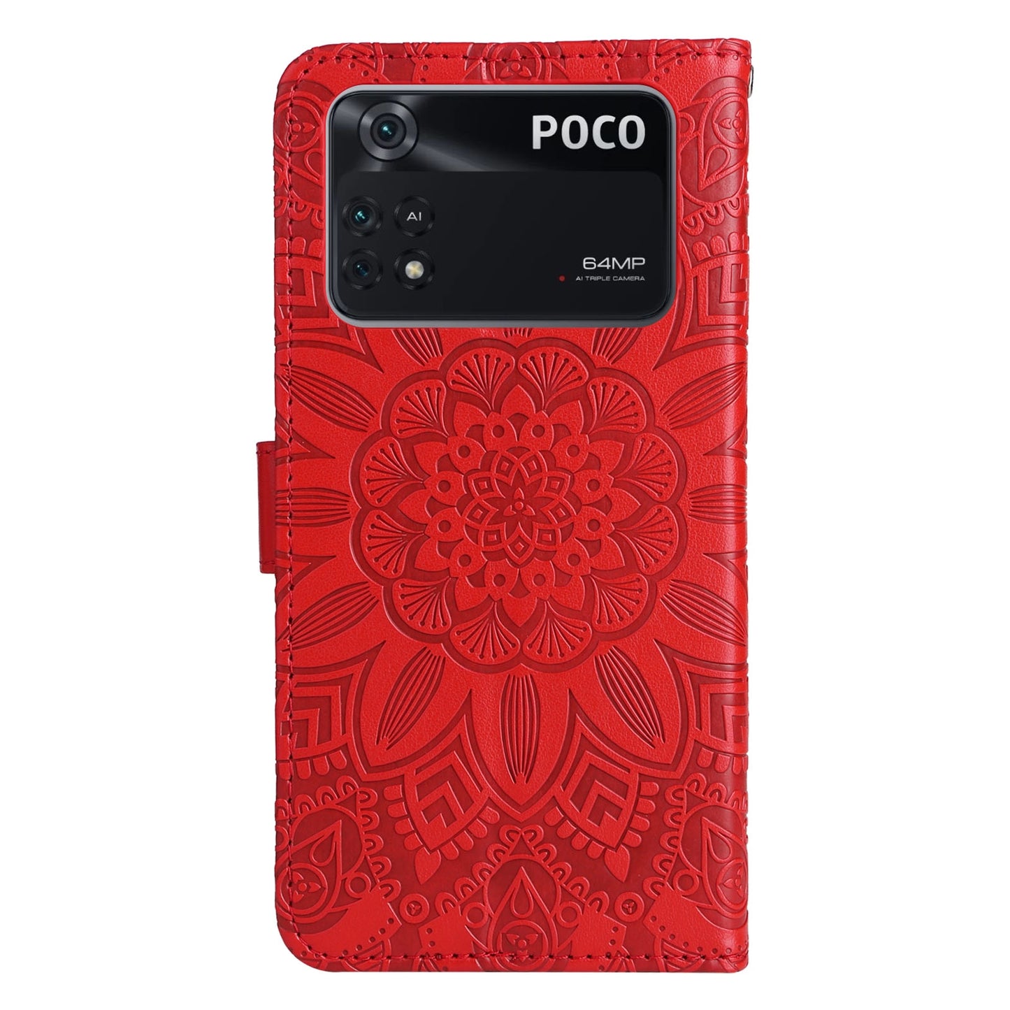 Xiaomi Poco M4 Pro 4G Sunflower Embossed Leather Wallet Phone Case with Kickstand and Card Holder