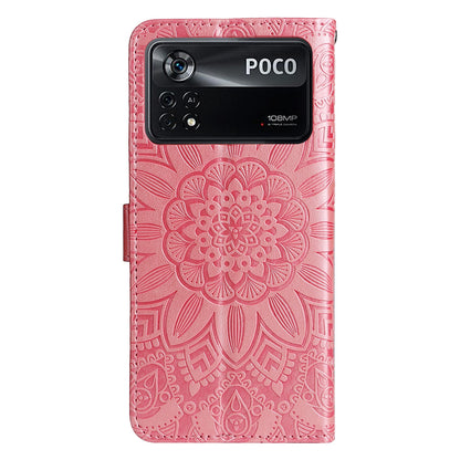 Xiaomi Poco X4 Pro 5G Sunflower Embossed Leather Wallet Phone Case with Kickstand and Card Holder