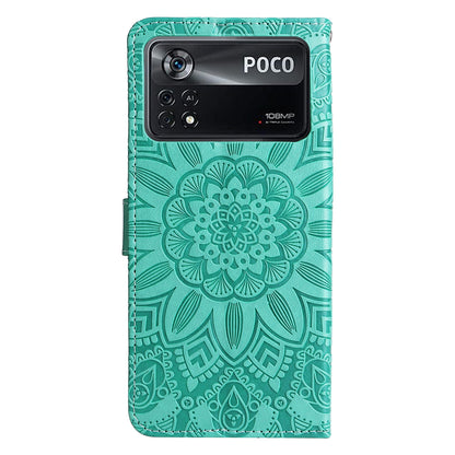 Xiaomi Poco X4 Pro 5G Sunflower Embossed Leather Wallet Phone Case with Kickstand and Card Holder