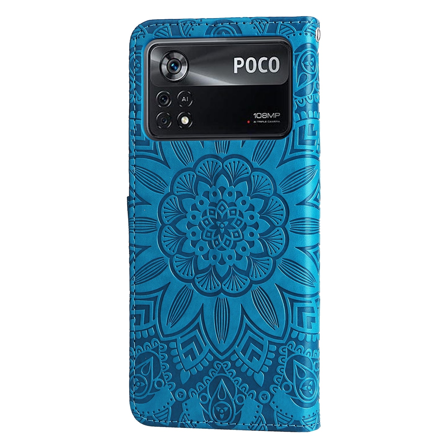 Xiaomi Poco X4 Pro 5G Sunflower Embossed Leather Wallet Phone Case with Kickstand and Card Holder