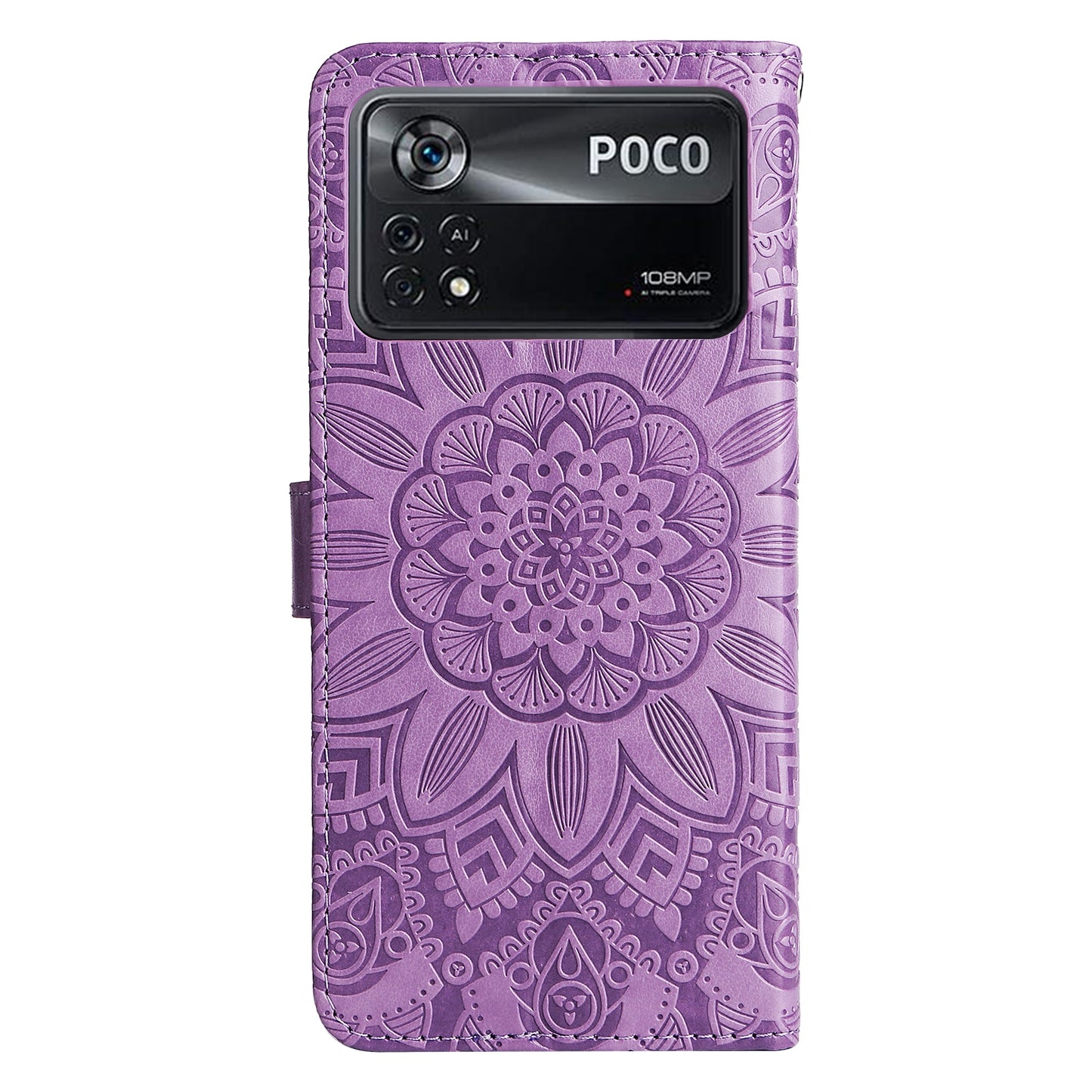 Xiaomi Poco X4 Pro 5G Sunflower Embossed Leather Wallet Phone Case with Kickstand and Card Holder