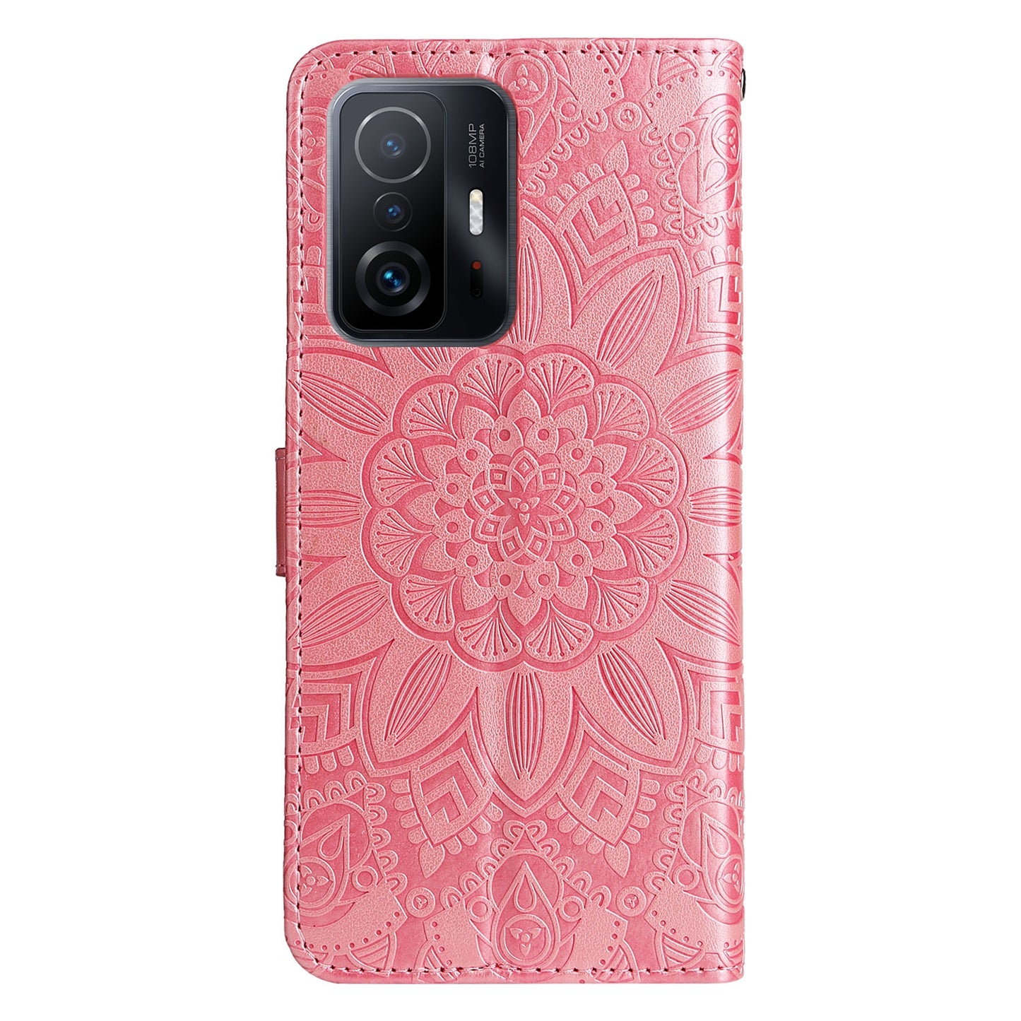 Xiaomi 11T Sunflower Embossed Leather Wallet Phone Case with Kickstand and Card Holder