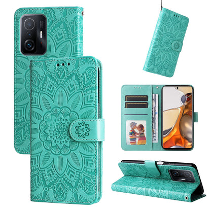 Xiaomi 11T Sunflower Embossed Leather Wallet Phone Case with Kickstand and Card Holder