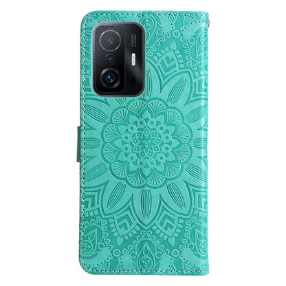 Xiaomi 11T Sunflower Embossed Leather Wallet Phone Case with Kickstand and Card Holder