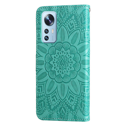 Xiaomi 12 Lite Sunflower Embossed Leather Wallet Phone Case with Kickstand and Card Holder