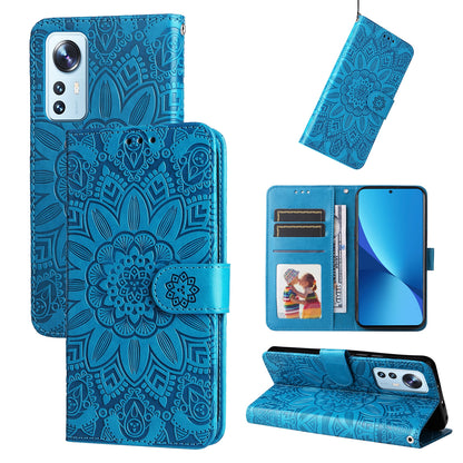 Xiaomi 12 Lite Sunflower Embossed Leather Wallet Phone Case with Kickstand and Card Holder