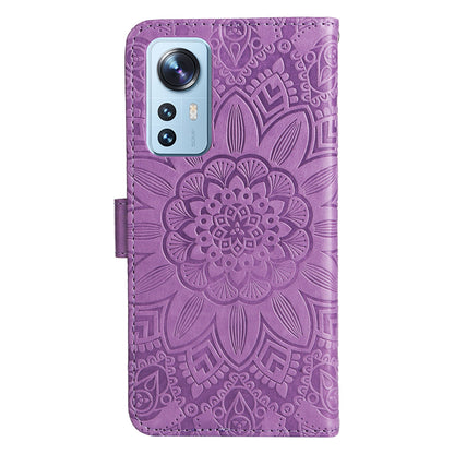 Xiaomi 12 Lite Sunflower Embossed Leather Wallet Phone Case with Kickstand and Card Holder