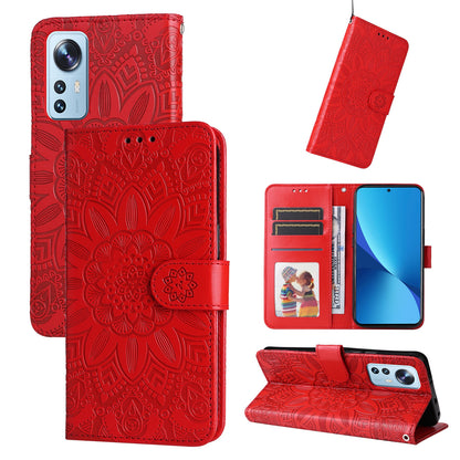 Xiaomi 12 Lite Sunflower Embossed Leather Wallet Phone Case with Kickstand and Card Holder