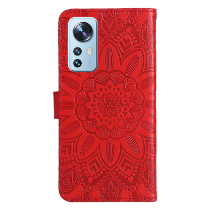 Xiaomi 12 Lite Sunflower Embossed Leather Wallet Phone Case with Kickstand and Card Holder