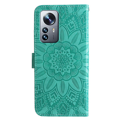 Xiaomi 12 Pro Sunflower Embossed Leather Wallet Phone Case with Kickstand and Card Holder