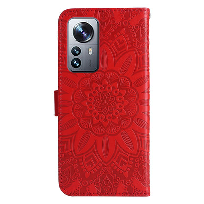 Xiaomi 12 Pro Sunflower Embossed Leather Wallet Phone Case with Kickstand and Card Holder