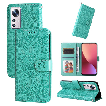 Xiaomi 12 Sunflower Embossed Leather Wallet Phone Case with Kickstand and Card Holder