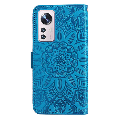 Xiaomi 12 Sunflower Embossed Leather Wallet Phone Case with Kickstand and Card Holder