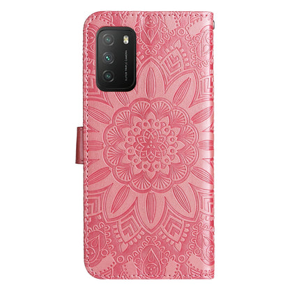 Xiaomi Redmi 9T Sunflower Embossed Leather Wallet Phone Case with Kickstand and Card Holder