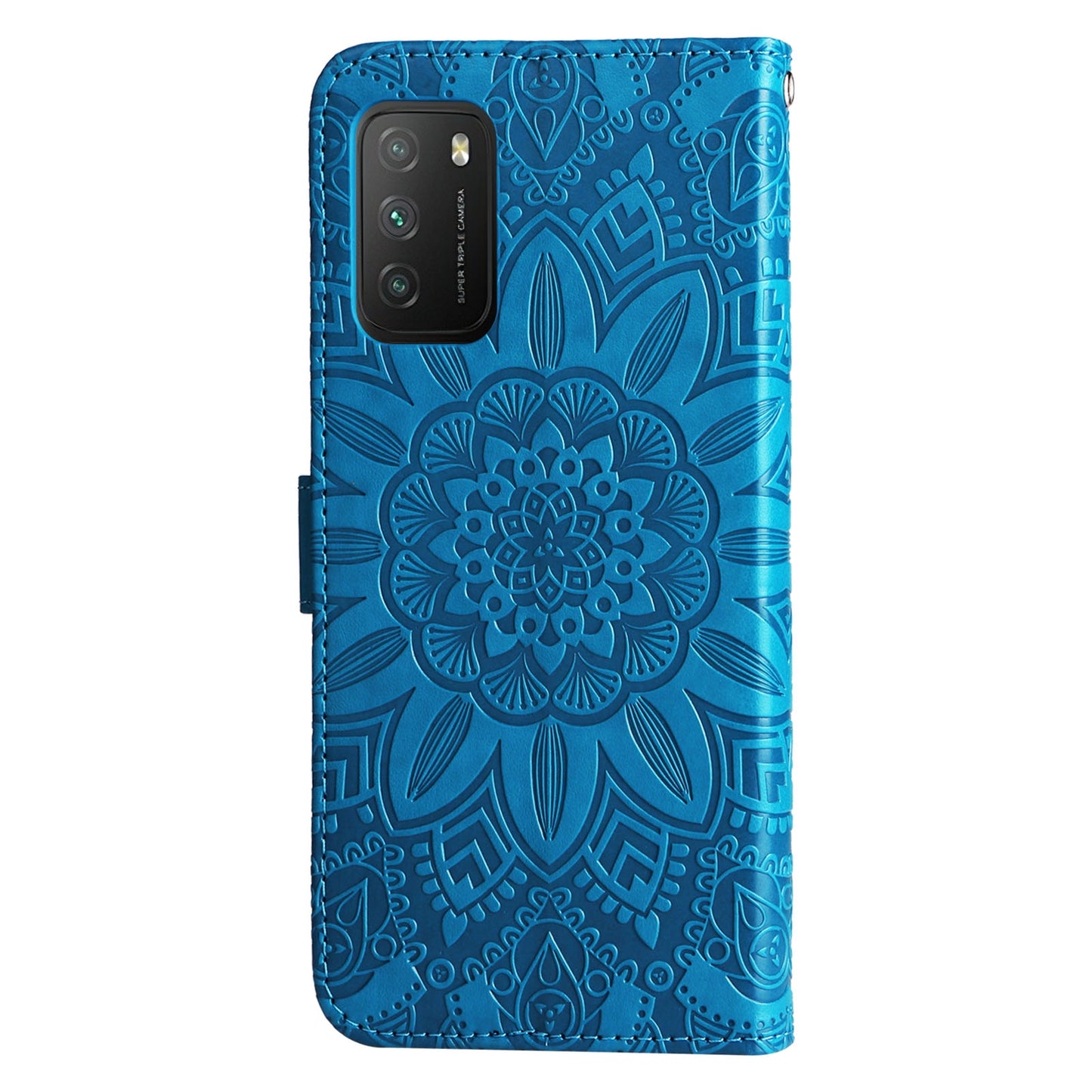 Xiaomi Poco M3 Sunflower Embossed Leather Wallet Phone Case with Kickstand and Card Holder