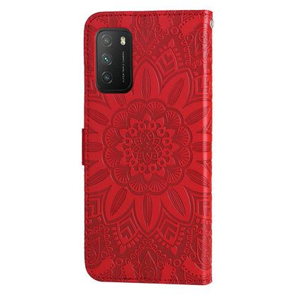 Xiaomi Poco M3 Sunflower Embossed Leather Wallet Phone Case with Kickstand and Card Holder