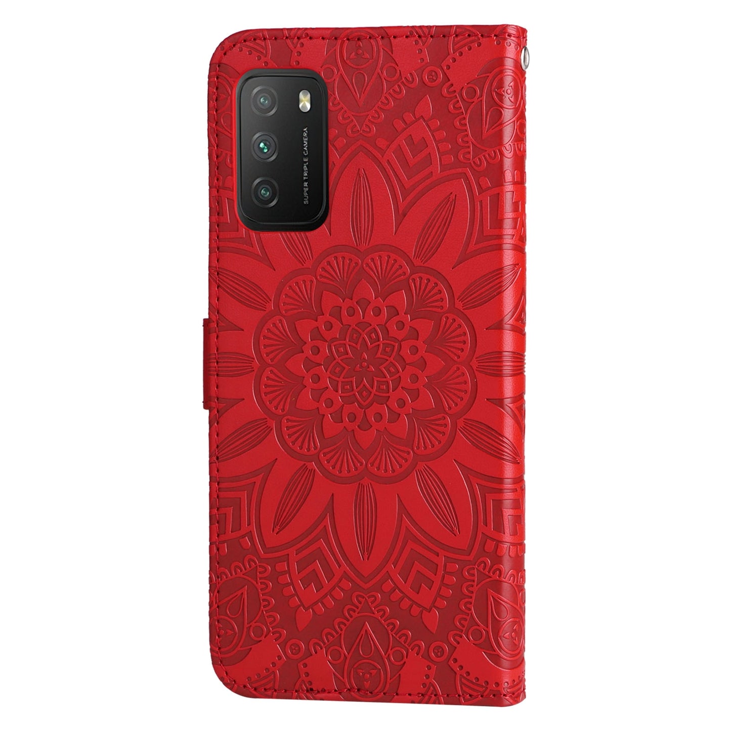 Xiaomi Redmi 9T Sunflower Embossed Leather Wallet Phone Case with Kickstand and Card Holder