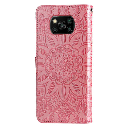 Xiaomi Poco X3 NFC Sunflower Embossed Leather Wallet Phone Case with Kickstand and Card Holder