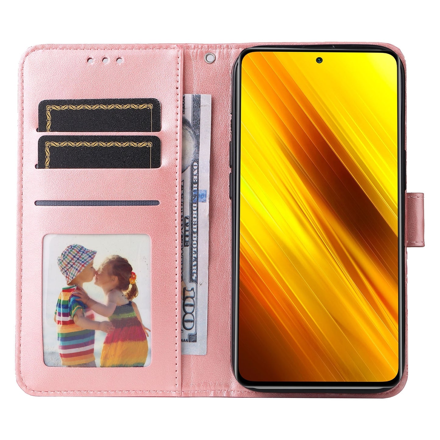 Xiaomi Poco X3 NFC Sunflower Embossed Leather Wallet Phone Case with Kickstand and Card Holder