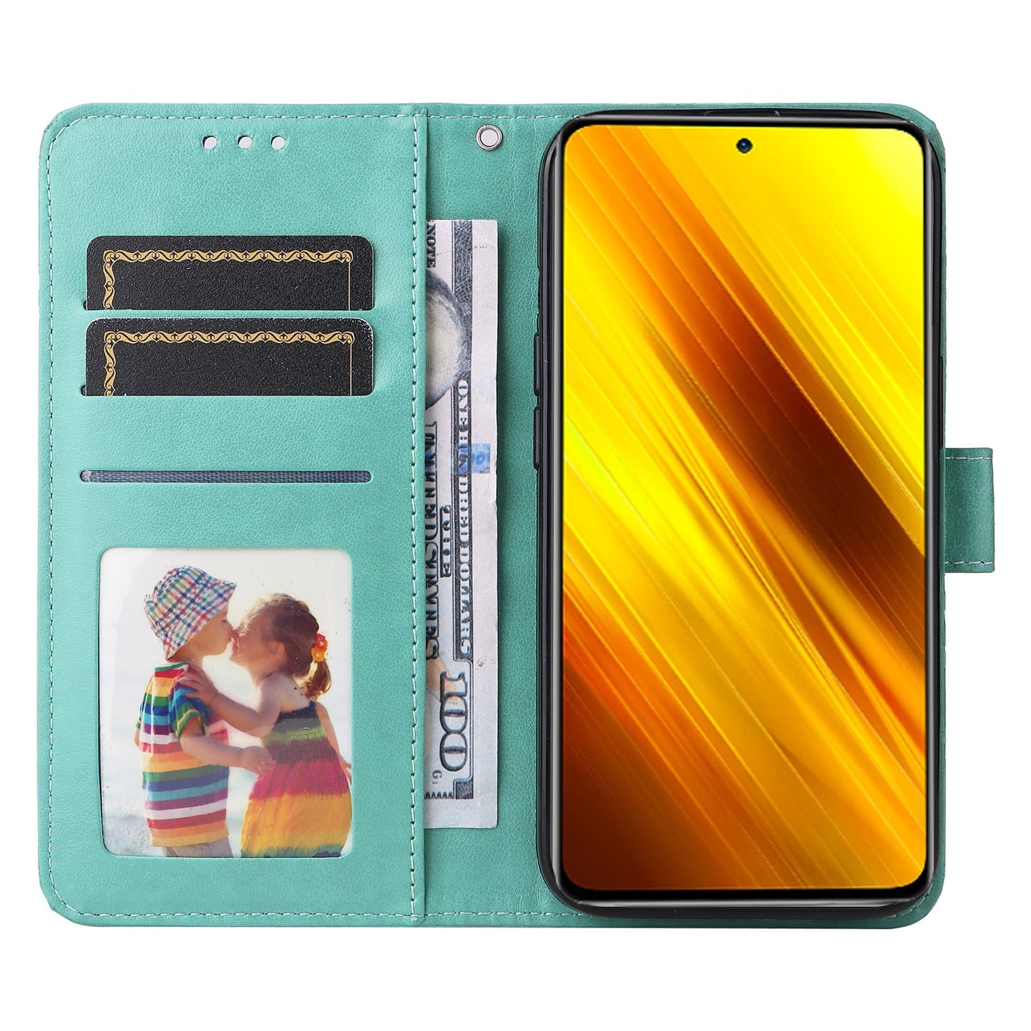 Xiaomi Poco X3 NFC Sunflower Embossed Leather Wallet Phone Case with Kickstand and Card Holder