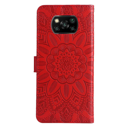 Xiaomi Poco X3 NFC Sunflower Embossed Leather Wallet Phone Case with Kickstand and Card Holder