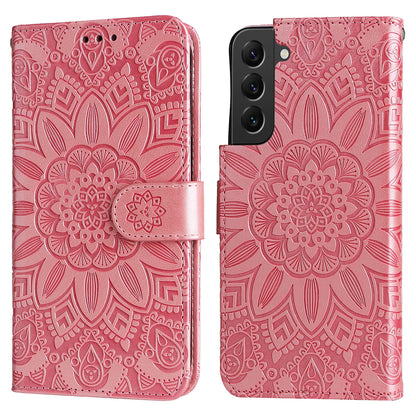 Samsung Galaxy S22 5G Sunflower Embossed Leather Wallet Phone Case with Kickstand and Card Holder