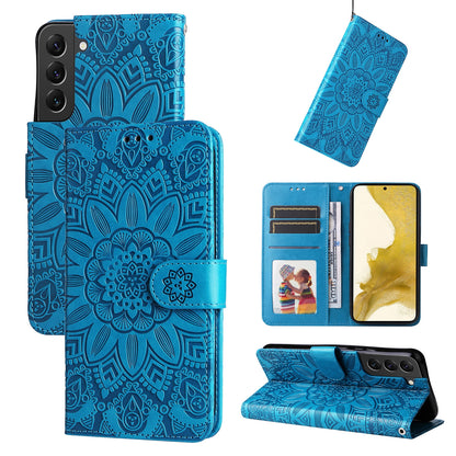 Samsung Galaxy S22 5G Sunflower Embossed Leather Wallet Phone Case with Kickstand and Card Holder