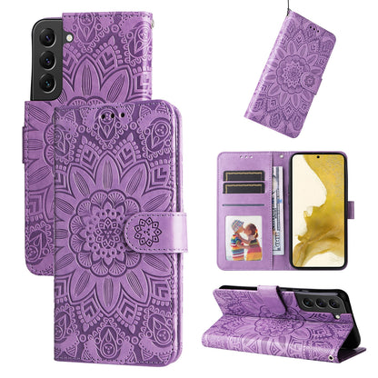 Samsung Galaxy S22 5G Sunflower Embossed Leather Wallet Phone Case with Kickstand and Card Holder