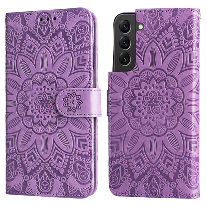 Samsung Galaxy S22 5G Sunflower Embossed Leather Wallet Phone Case with Kickstand and Card Holder