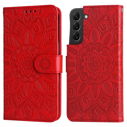 Samsung Galaxy S22 5G Sunflower Embossed Leather Wallet Phone Case with Kickstand and Card Holder