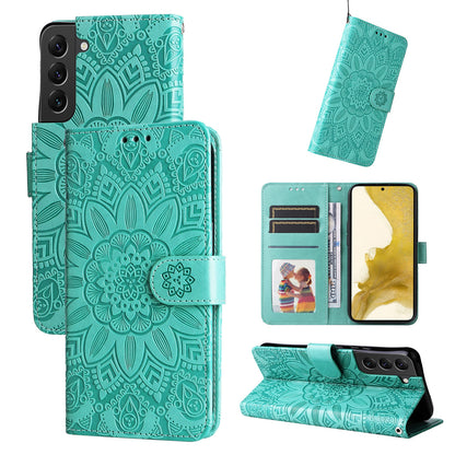 Samsung Galaxy S22+ 5G Sunflower Embossed Leather Wallet Phone Case with Kickstand and Card Holder