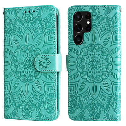 Samsung Galaxy S22 Ultra 5G Sunflower Embossed Leather Wallet Phone Case with Kickstand and Card Holder