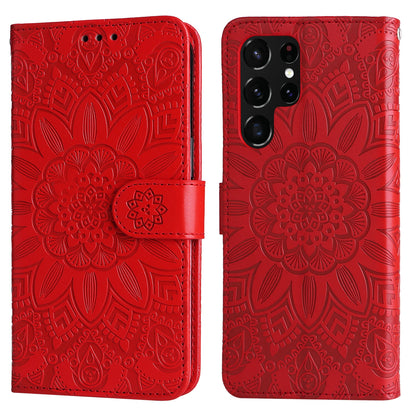 Samsung Galaxy S22 Ultra 5G Sunflower Embossed Leather Wallet Phone Case with Kickstand and Card Holder