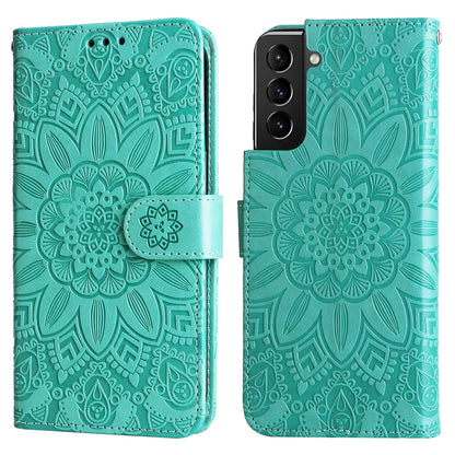 Samsung Galaxy S21+ 5G Sunflower Embossed Leather Wallet Phone Case with Kickstand and Card Holder