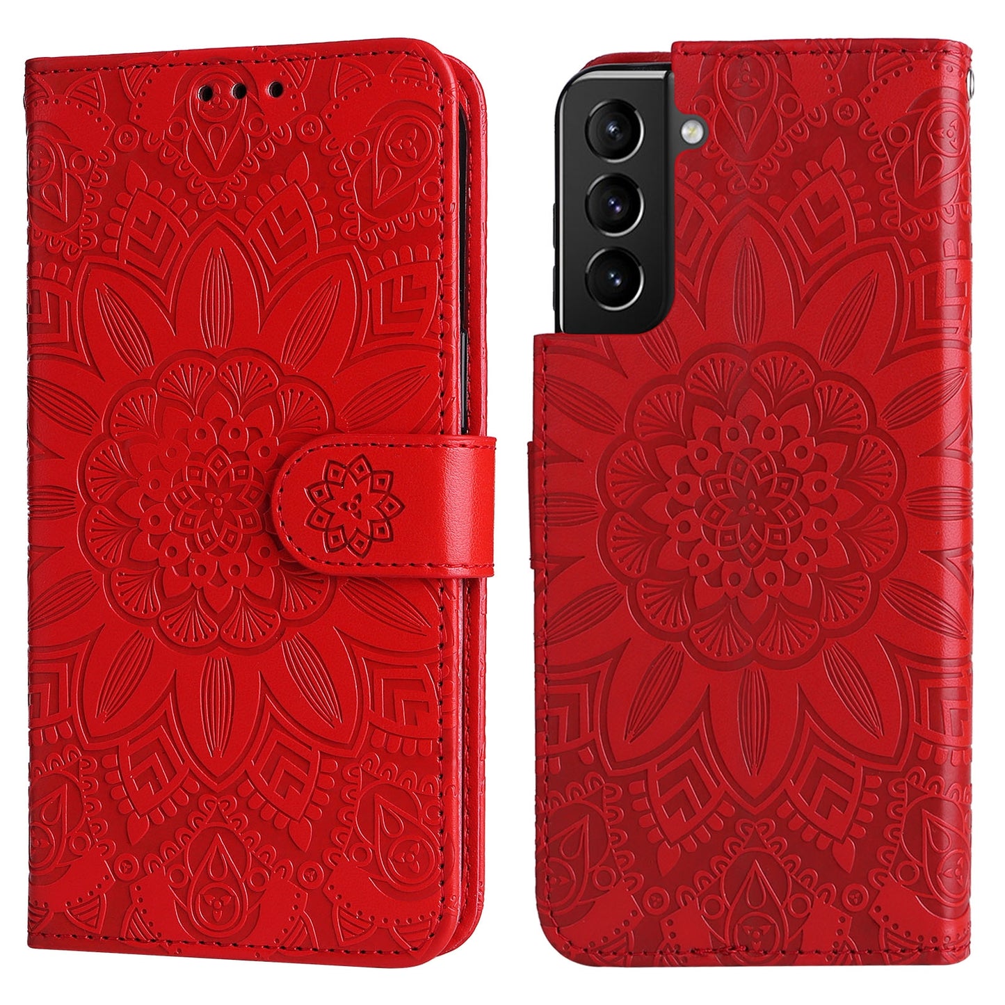 Samsung Galaxy S21+ 5G Sunflower Embossed Leather Wallet Phone Case with Kickstand and Card Holder