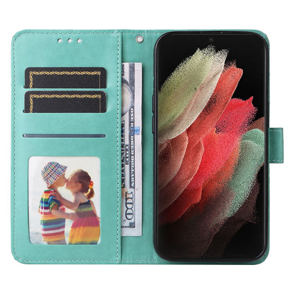 Samsung Galaxy S21 Ultra 5G Sunflower Embossed Leather Wallet Phone Case with Kickstand and Card Holder