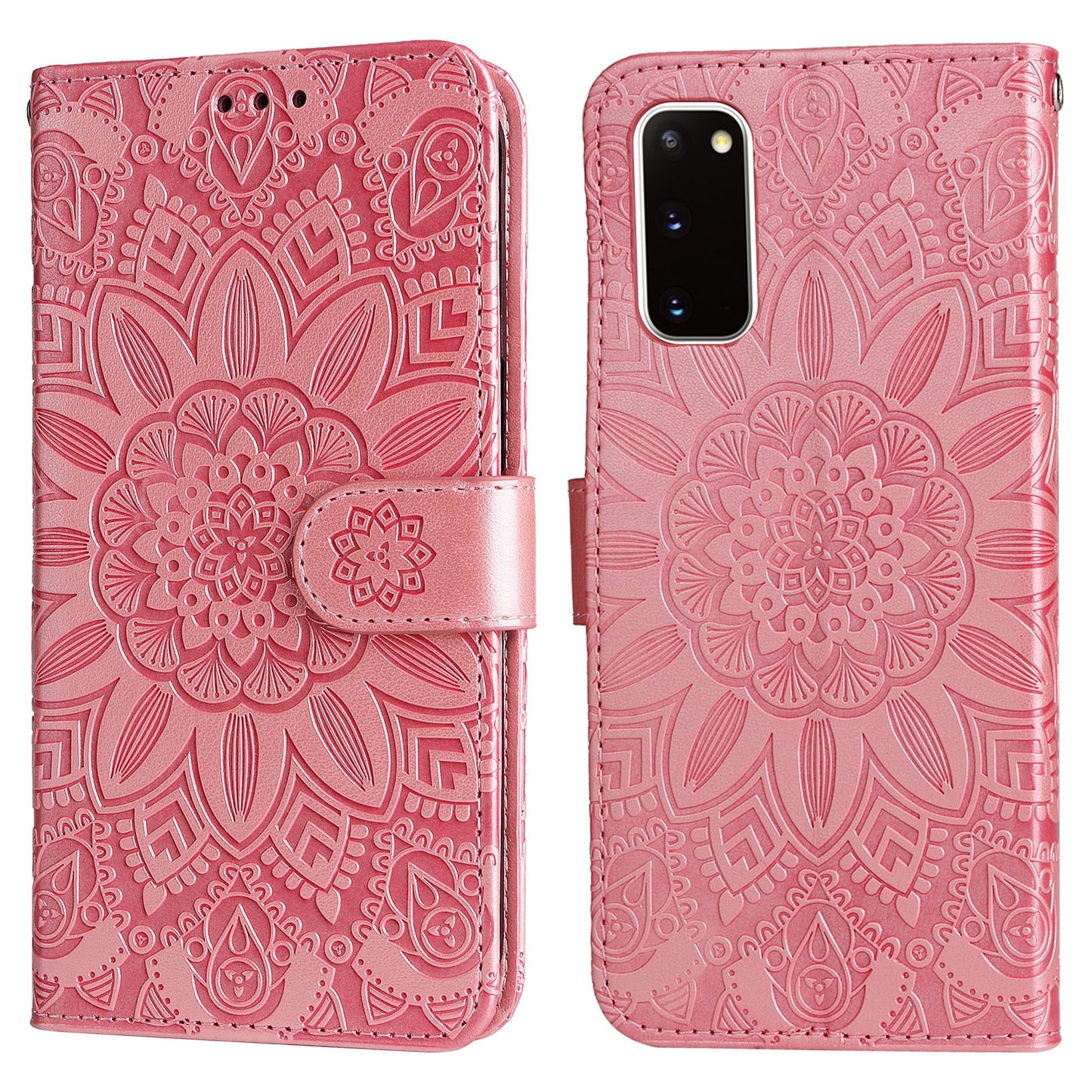 Samsung Galaxy S20 Sunflower Embossed Leather Wallet Phone Case with Kickstand and Card Holder