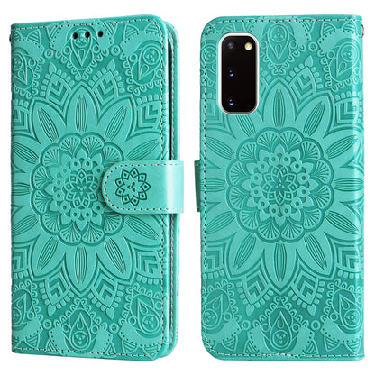 Samsung Galaxy S20 Sunflower Embossed Leather Wallet Phone Case with Kickstand and Card Holder