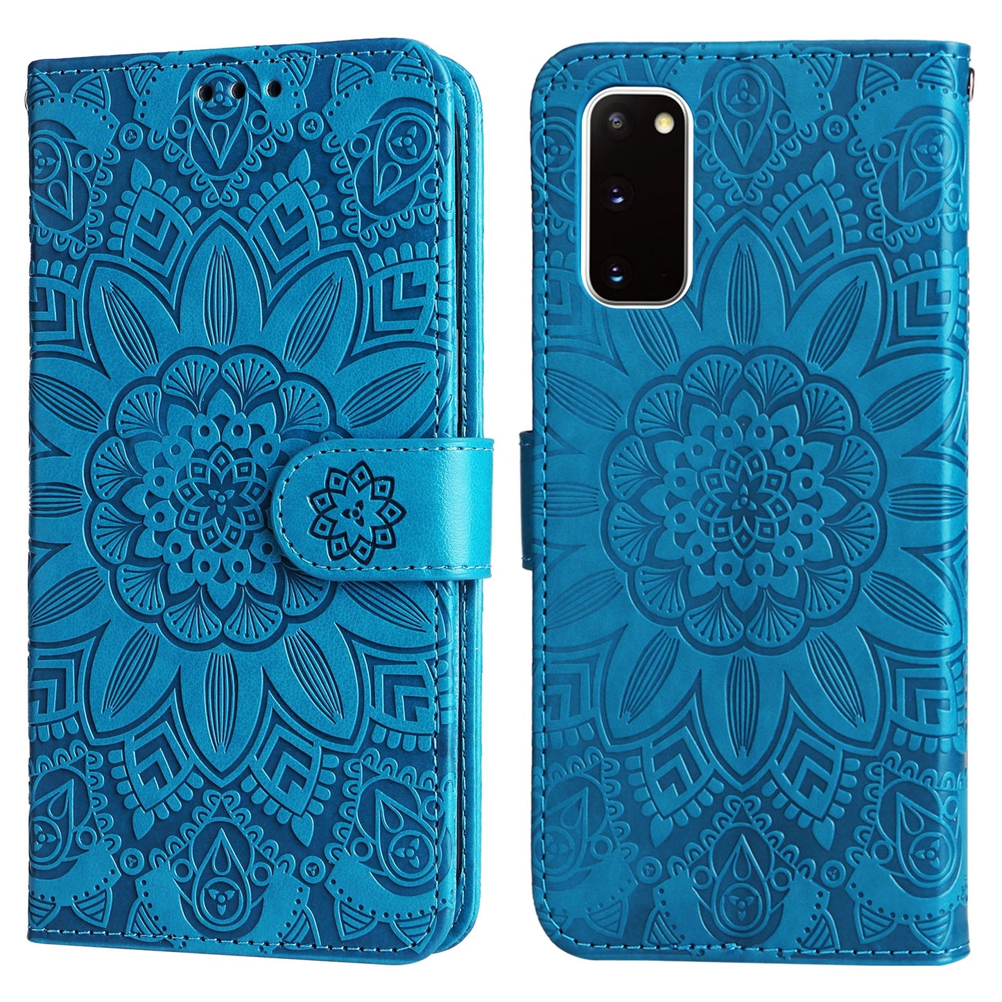 Samsung Galaxy S20 Sunflower Embossed Leather Wallet Phone Case with Kickstand and Card Holder