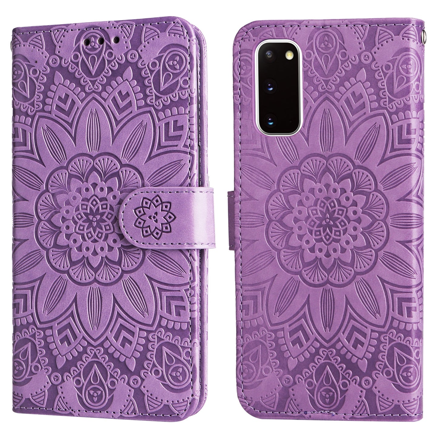 Samsung Galaxy S20 Sunflower Embossed Leather Wallet Phone Case with Kickstand and Card Holder