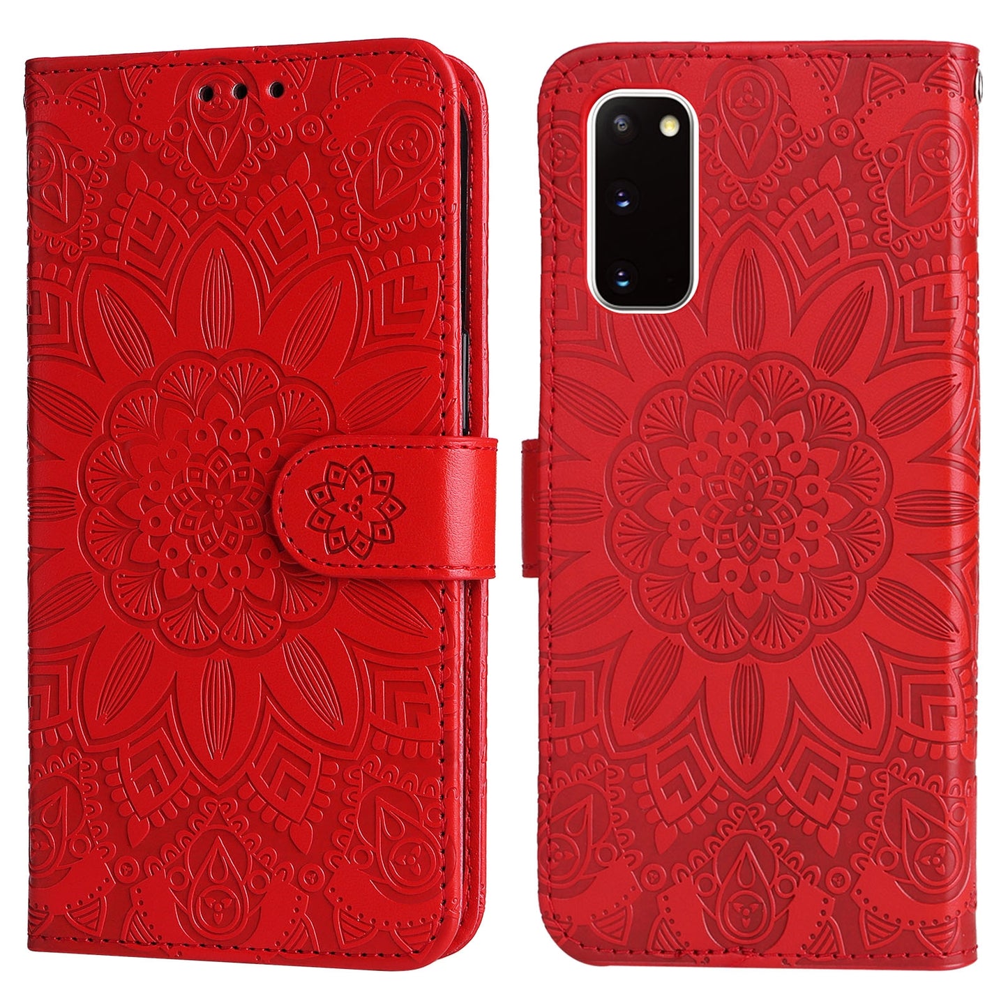 Samsung Galaxy S20 Sunflower Embossed Leather Wallet Phone Case with Kickstand and Card Holder