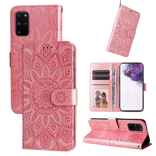 Samsung Galaxy S20+ Sunflower Embossed Leather Wallet Phone Case with Kickstand and Card Holder