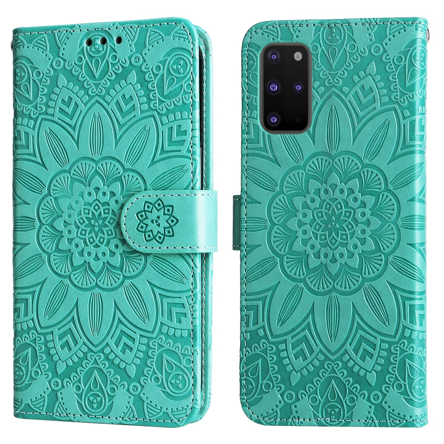 Samsung Galaxy S20+ Sunflower Embossed Leather Wallet Phone Case with Kickstand and Card Holder