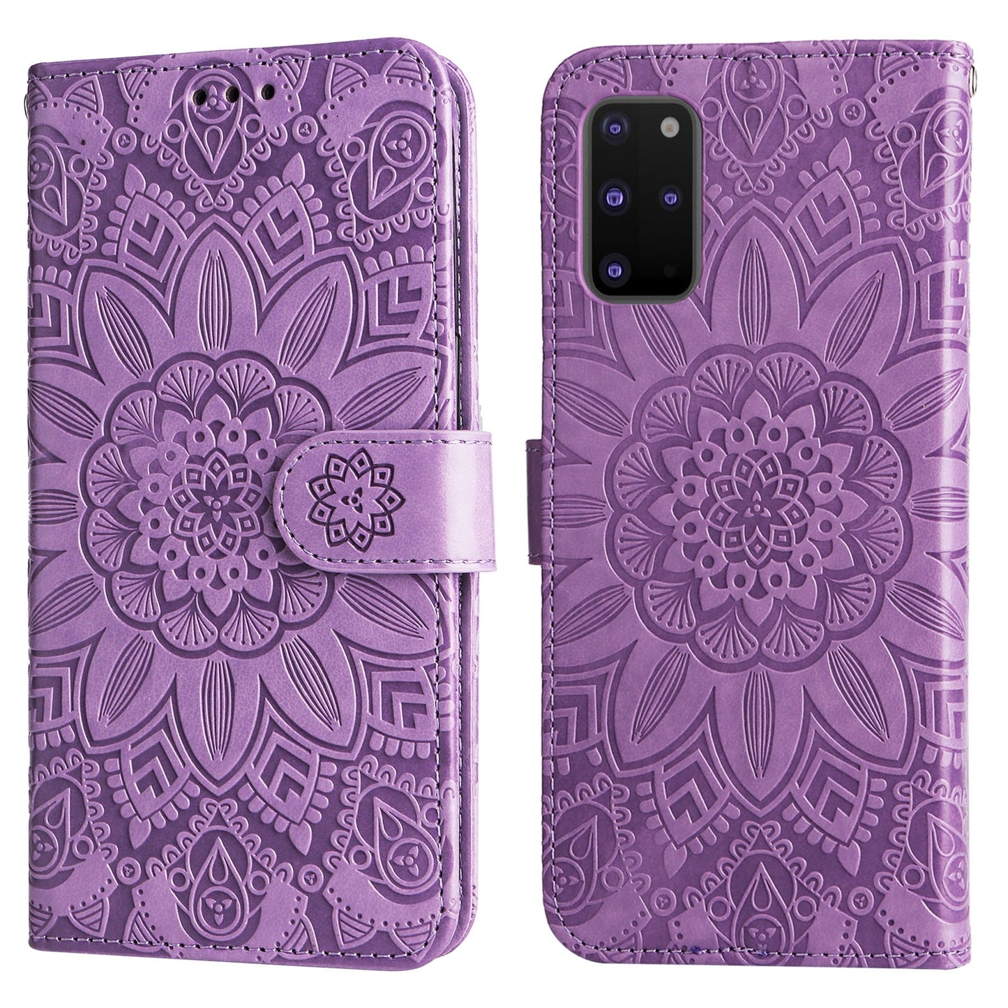 Samsung Galaxy S20+ Sunflower Embossed Leather Wallet Phone Case with Kickstand and Card Holder