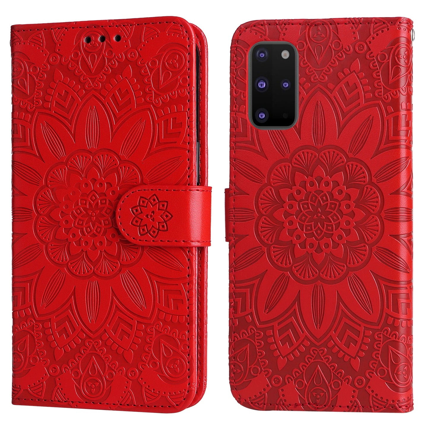 Samsung Galaxy S20+ Sunflower Embossed Leather Wallet Phone Case with Kickstand and Card Holder