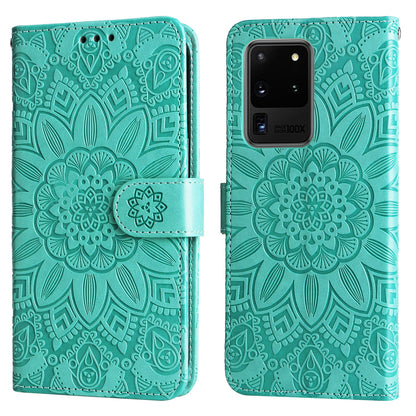 Samsung Galaxy S20 Ultra Sunflower Embossed Leather Wallet Phone Case with Kickstand and Card Holder