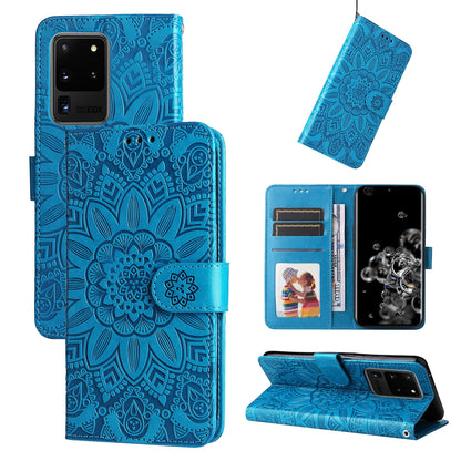 Samsung Galaxy S20 Ultra Sunflower Embossed Leather Wallet Phone Case with Kickstand and Card Holder