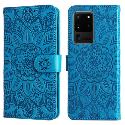 Samsung Galaxy S20 Ultra Sunflower Embossed Leather Wallet Phone Case with Kickstand and Card Holder